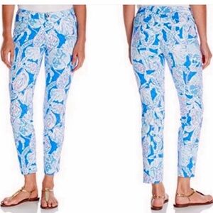Lilly Pulitzer Kelly stretch ankle pants in Bay Blue the Deep Starfish, Sz 0